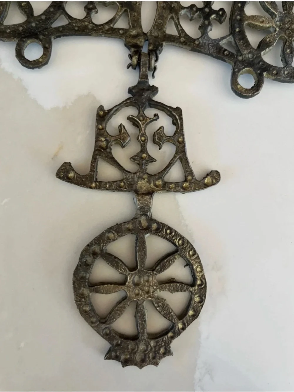 Vintage Brass Byzantine Wall-Mounted Incense Holder – 19”